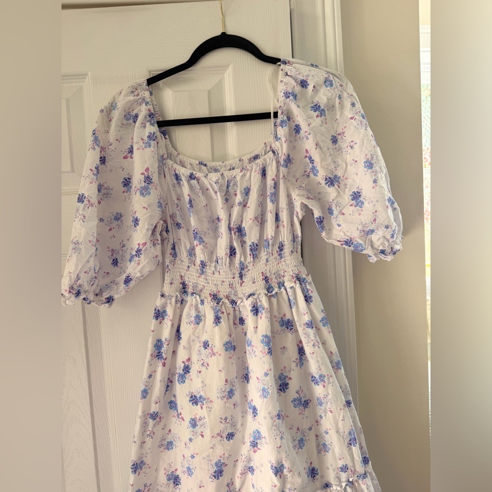 LoveShackFancy White and Blue Floral Off-Shoulder Maxi Dress - Picture 3 of 6